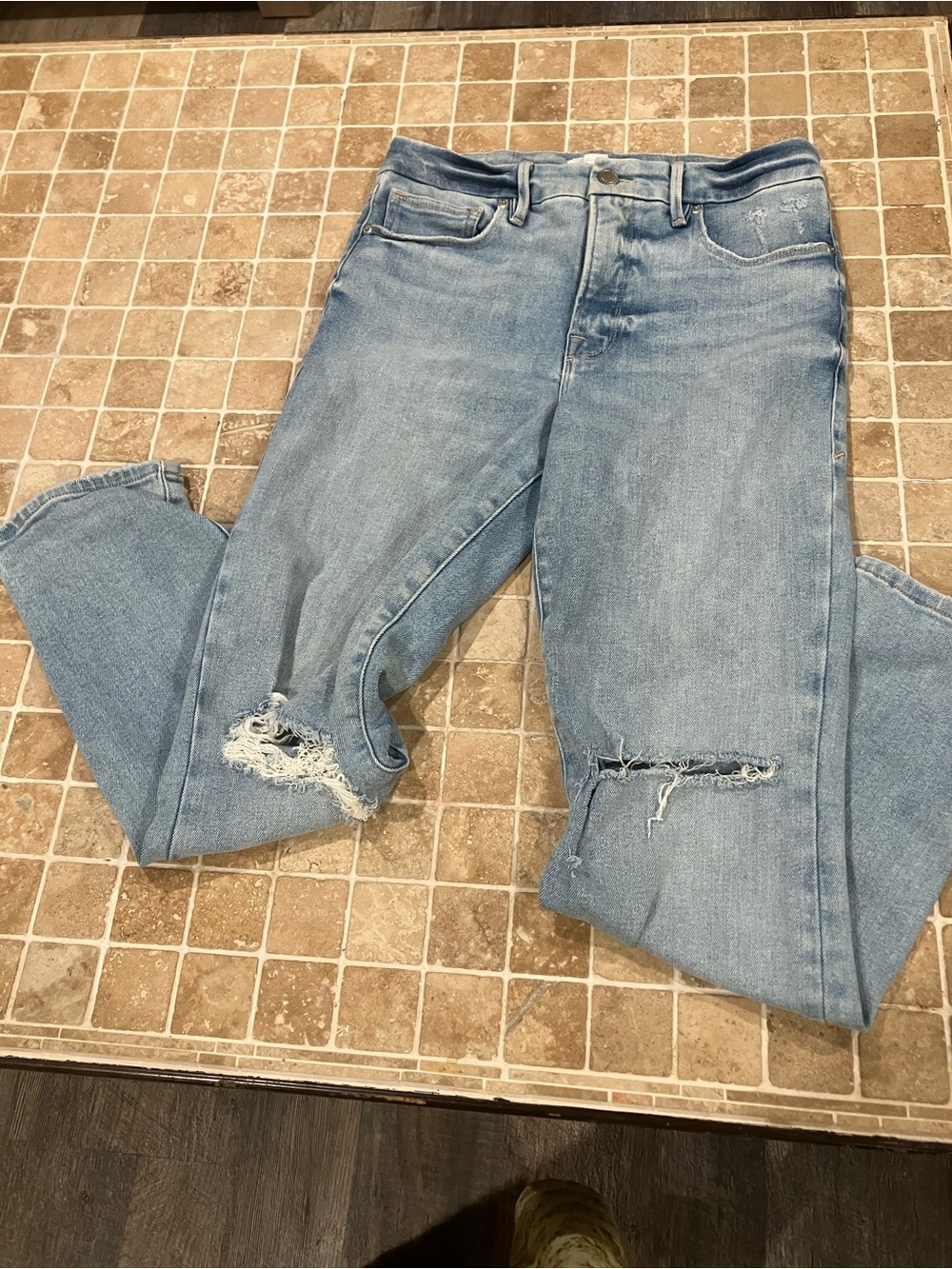Good American Light Blue Distressed Straight Leg Jeans